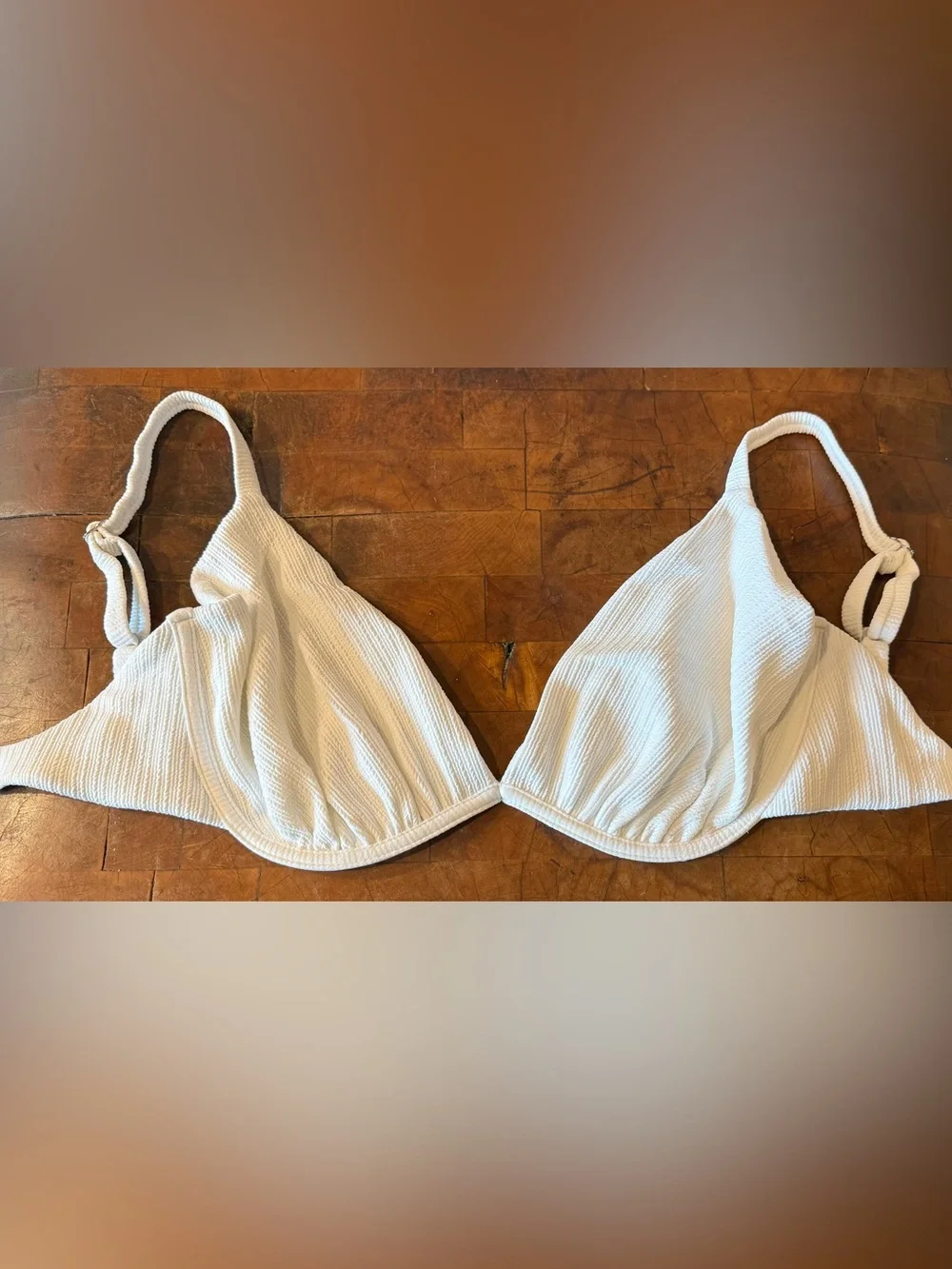 Luxury brand Form and Fold triangle white crinkle bikini top
